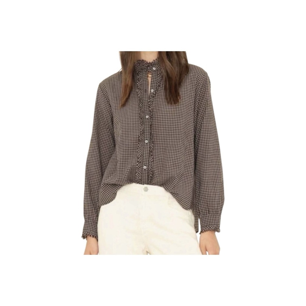 Xirena Shirt Top Women's Large Plaid Long Sleeve‎ Button Front Career Luxury